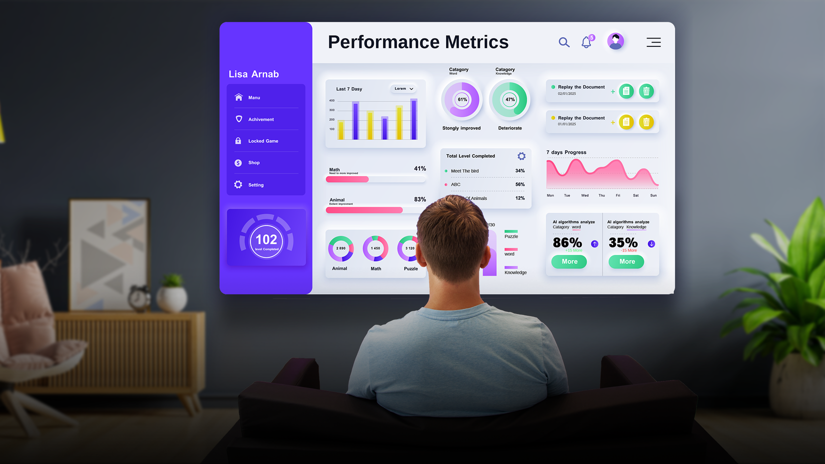 Kidy King dashboard with learning reports for parents